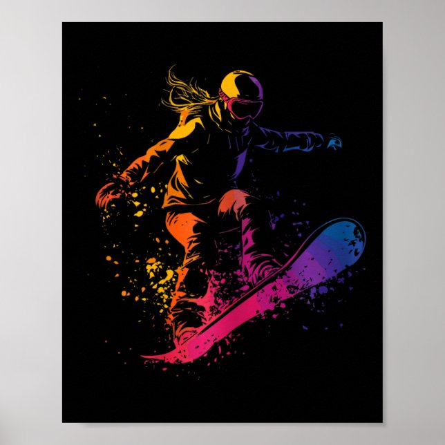 Snowboarden Farbe Paint Splash Snowboarder Downhi Poster (Vorne)