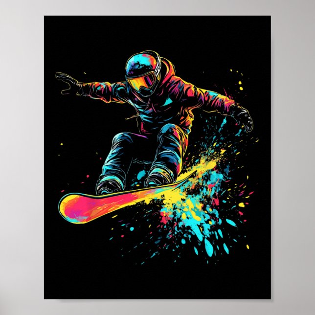 Snowboarden Farbe Paint Splash Snowboarder Downhi Poster (Vorne)