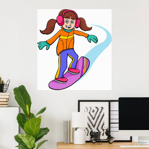 Snowboarden Girl Snow Fun Poster