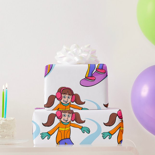 Snowboarden Girl Snow Fun Wrapping Paper Geschenkpapier (Von Creator hochgeladen)