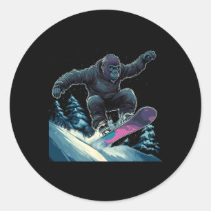 Snowboarden - Gorilla auf dem Snowboard-Schnee Runder Aufkleber
