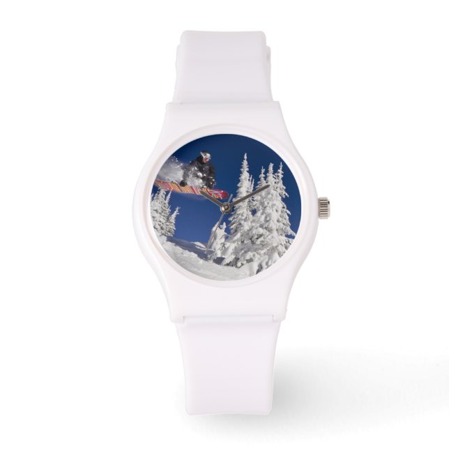 Snowboarden im Whitefish Mountain Resort Armbanduhr (Vorderseite)