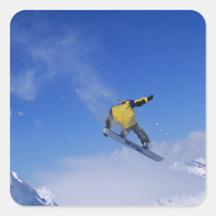 Snowboarden in Grizzly Gulch, Little Cottonwood Quadratischer Aufkleber