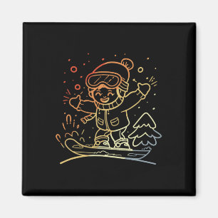 Snowboarden Kid Grafik Retro Stil für Jungen und Magnet