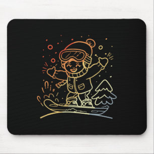 Snowboarden Kid Grafik Retro Stil für Jungen und Mousepad
