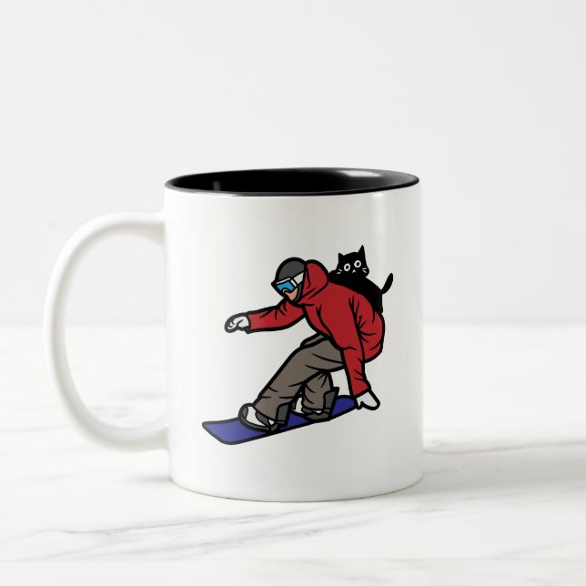 Snowboarden mit meiner Katze Zweifarbige Tasse (Links)