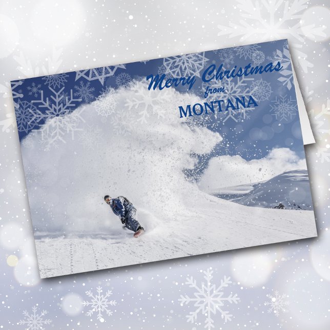 Snowboarden Montana Snowflake Weihnachtskarte (Von Creator hochgeladen)