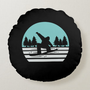 Snowboarden Retro Vintage Rundes Kissen