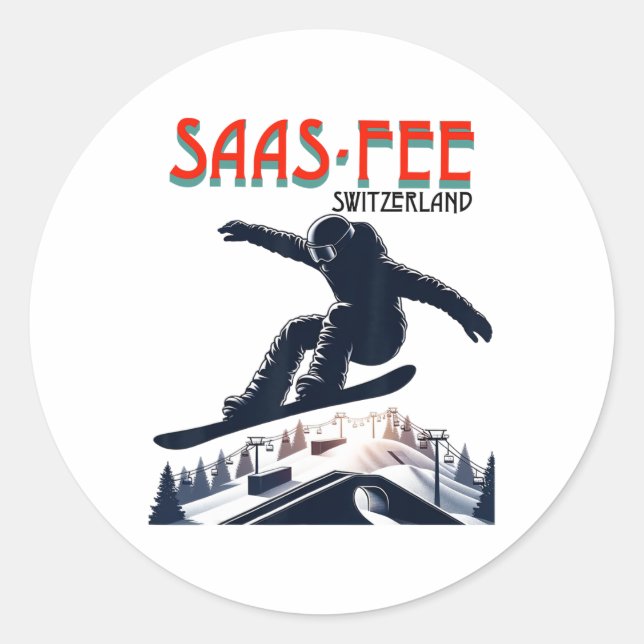 Snowboarden Saas-Fee Schweiz Runder Aufkleber (Vorderseite)