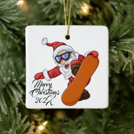 Snowboarden Santa  Keramikornament
