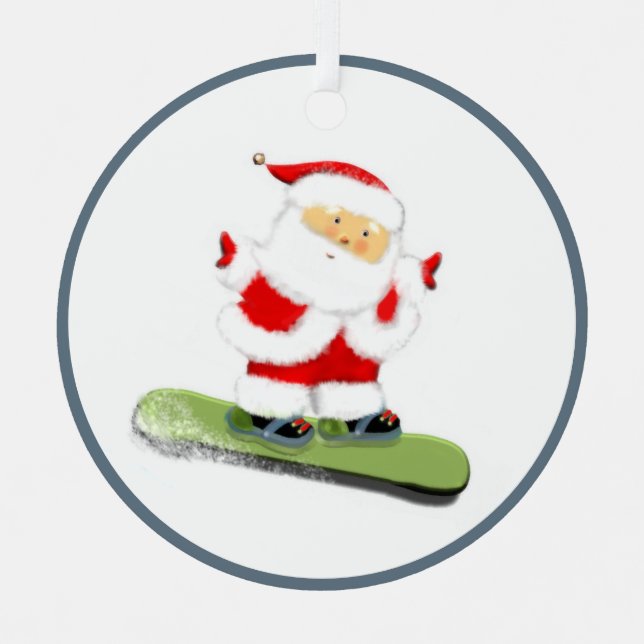 Snowboarden Santa Ornament Aus Metall (Vorderseite)