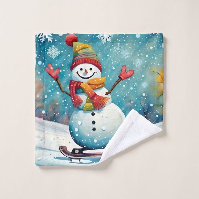 Snowboarden Snowman Washtuch Waschlappen (Waschlappen)