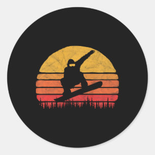 Snowboarden Sonnenuntergang - Retro Vintage Snowbo Runder Aufkleber