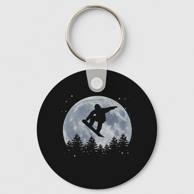 Snowboarden springt vor dem Mond Schlüsselanhänger (Vorderseite)
