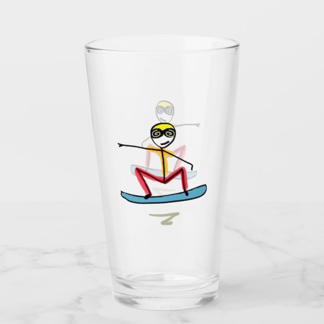 Snowboarden Stickman Glas (Vorderseite)