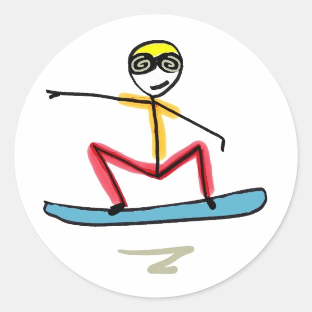 Snowboarden Stickman Runder Aufkleber (Vorderseite)