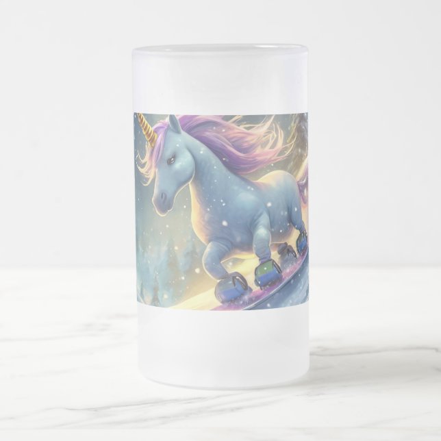 Snowboarden Unicorn Design von Rich AMeN Gill Mattglas Bierglas (Mittel)