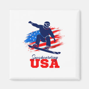 Snowboarden US Team American Flag Snowboard Spur Magnet