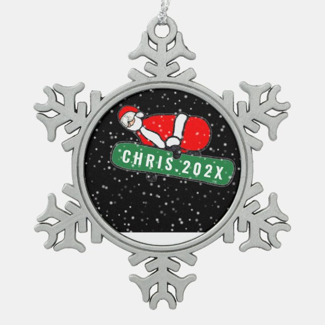 Snowboarden Weihnachten sammeln Schneeflocken Zinn-Ornament (Vorderseite)
