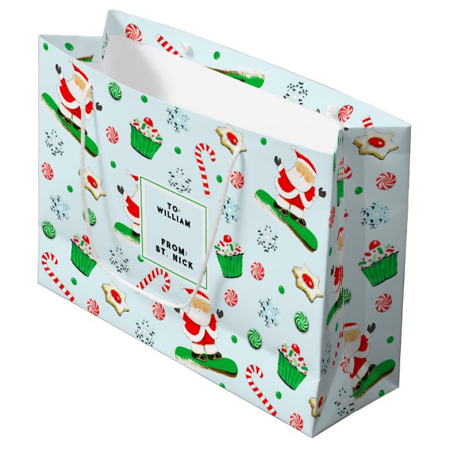 Snowboarden Weihnachtsfeiertag Große Geschenktüte (Vorderseite Schrägansicht)