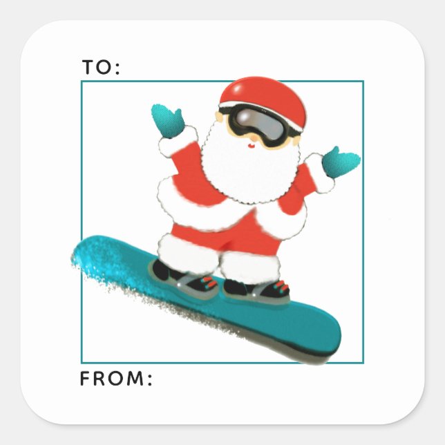 Snowboarden Weihnachtsgeschenk-Tags Quadratischer Aufkleber (Vorderseite)