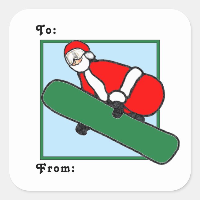 Snowboarden Weihnachtsgeschenk-Tags Quadratischer Aufkleber (Vorderseite)