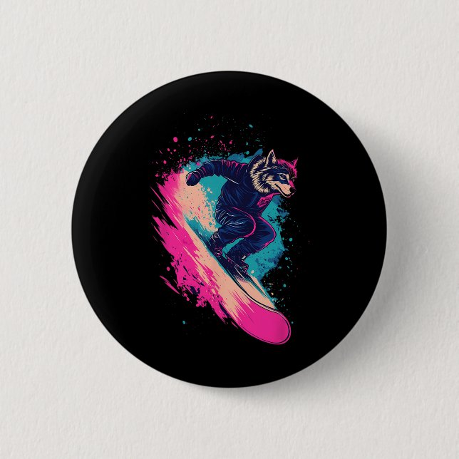 Snowboarden - Wolf auf einem Snowboard-Snowboard Button (Vorderseite)