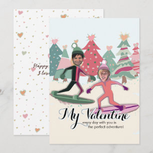 Snowboarden zum Valentinstag Feiertagskarte