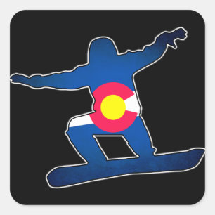 Snowboarder-Aufkleber für die Colorado-Flagge Quadratischer Aufkleber