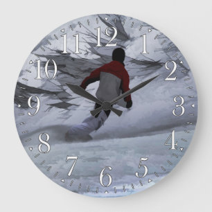 Snowboarder "Carving the Mountain" Winter Sports Große Wanduhr