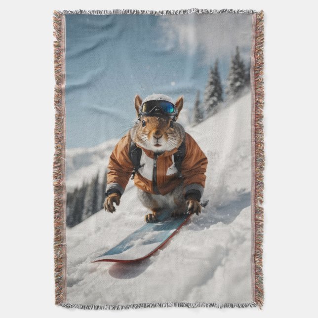 Snowboarder Eichhörnchen Winterzeit Whimsisches Ti Decke (Vorderseite Vertikal)