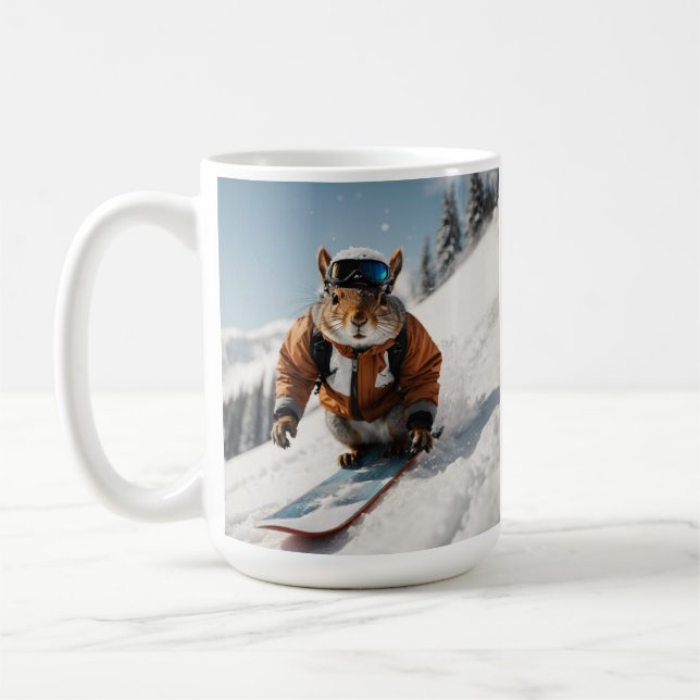 Snowboarder Eichhörnchen Winterzeit Whimsisches Ti Kaffeetasse (Links)
