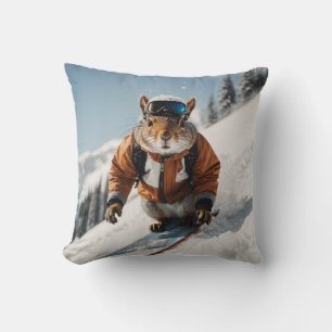 Snowboarder Eichhörnchen Winterzeit Whimsisches Ti Kissen
