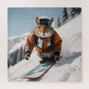 Snowboarder Eichhörnchen Winterzeit Whimsisches Ti Puzzle