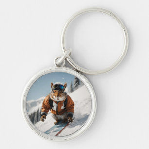 Snowboarder Eichhörnchen Winterzeit Whimsisches Ti Schlüsselanhänger