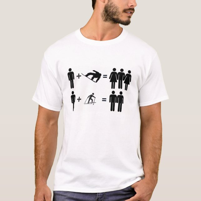 Snowboarder gegen Skier-Weiß-T - Shirt (Vorderseite)