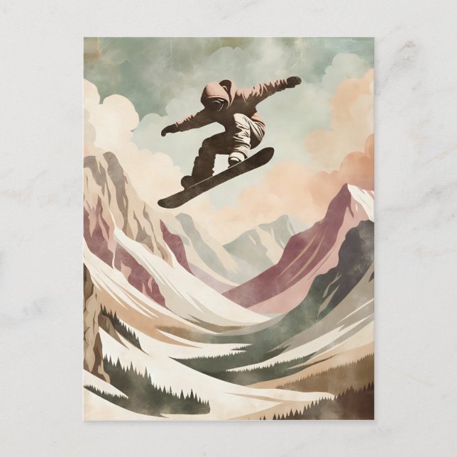 Snowboarder Genießen Sie die Snowy Mountains Postkarte (Vorderseite)