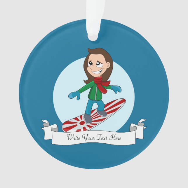 Snowboarder Girl Cartoon Ornament (Vorderseite)