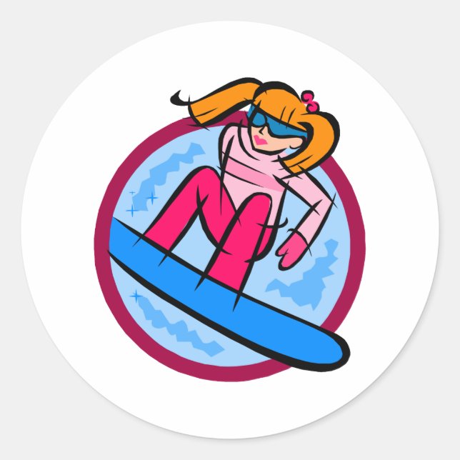 Snowboarder Girl Runder Aufkleber (Vorderseite)