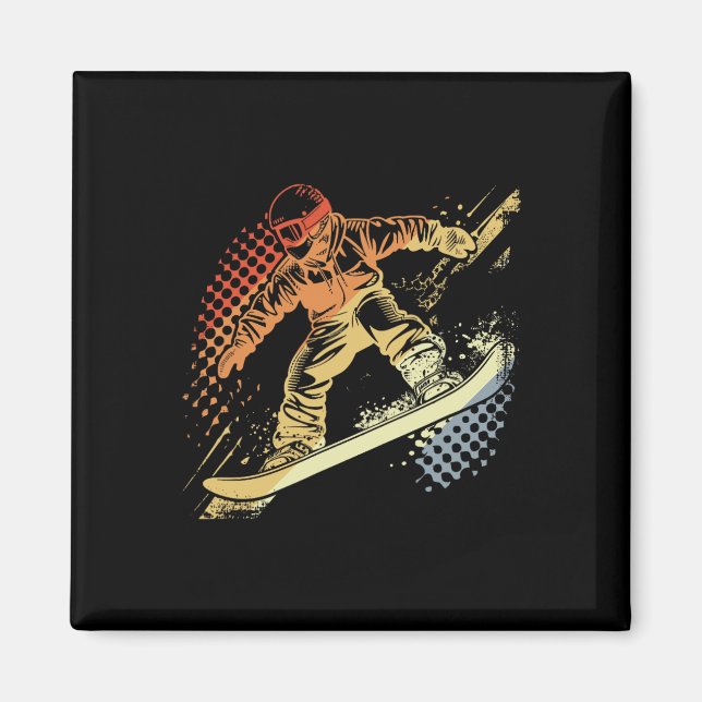 Snowboarder Grafik Retro Style Alpenversand Magnet (Vorne)