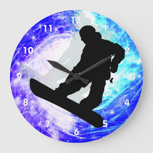 Snowboarder im Whiteout Große Wanduhr (Vorderseite)