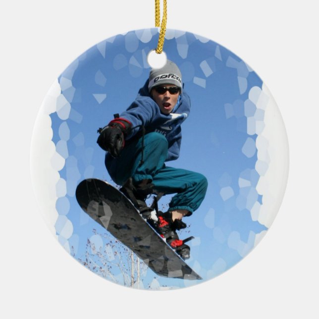 Snowboarder in der Schnee-Verzierung Keramik Ornament (Vorne)