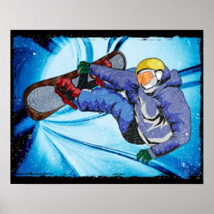 Snowboarder in Edgy Snowstorm Poster