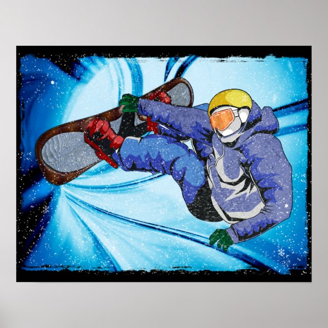 Snowboarder in Edgy Snowstorm Poster (Vorne)