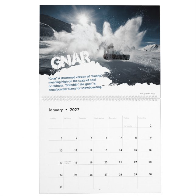 Snowboarder-Jargon Kalender (Jan 2027)