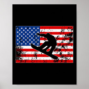 Snowboarder Jumping US-amerikanische Flagge Snowbo Poster