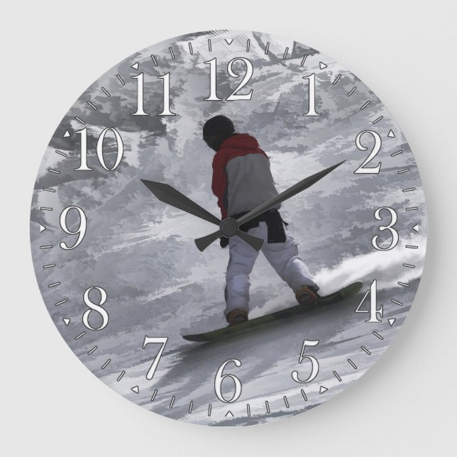 Snowboarder "Just cruisin" Wintersportgeschenk Große Wanduhr (Vorderseite)