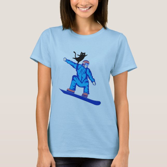 Snowboarder mit Cat Balancing Act T-Shirt (Vorderseite)