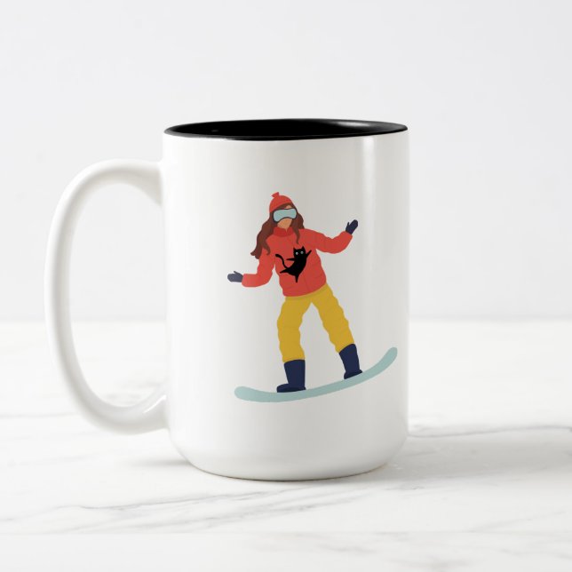 Snowboarder mit einer Katzenjacke Zweifarbige Tasse (Links)