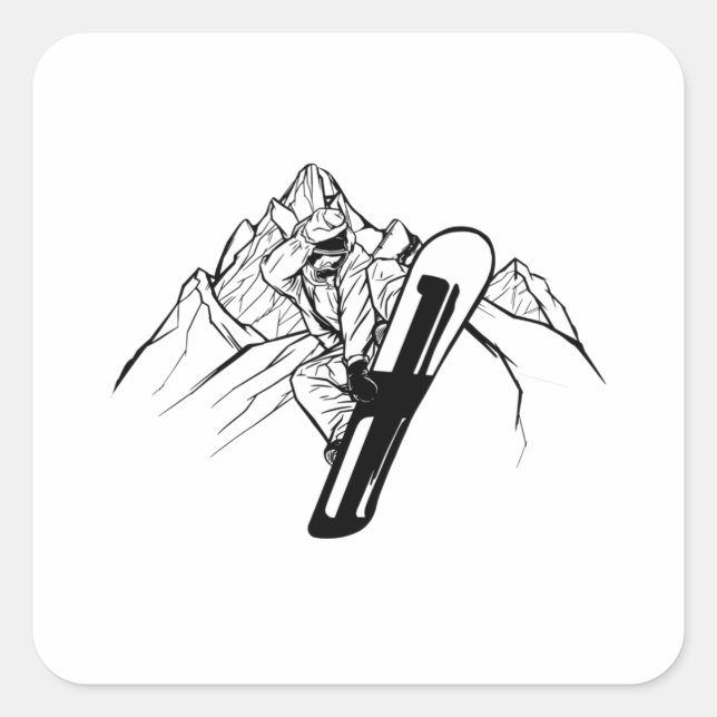 Snowboarder Mountain Adventure Quadratischer Aufkleber (Vorderseite)